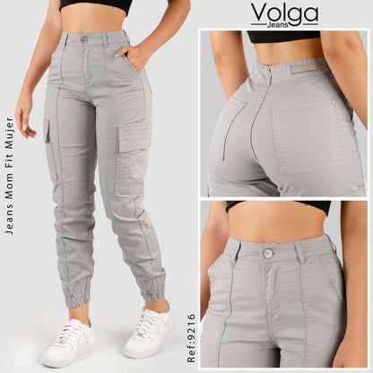 PANTALON DRILL MUJER CARGO TIRO ALTO 9216