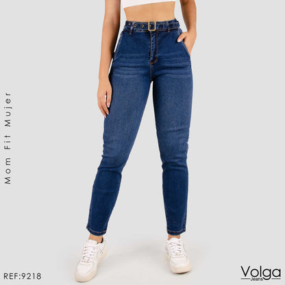JEANS MUJER MOM FIT TIRO ALTO CON CORREA 9218