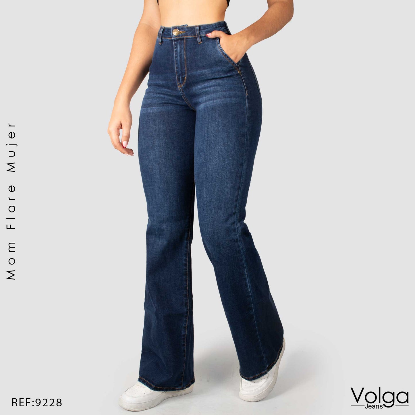 JEANS MUJER MOM FLARE TIRO ALTO 9228 OSCURO