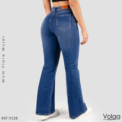 JEANS MUJER MOM FLARE TIRO ALTO 9228