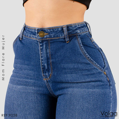 JEANS MUJER MOM FLARE TIRO ALTO 9228