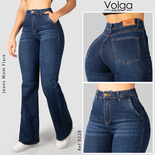 JEANS MUJER MOM FLARE TIRO ALTO 9228 OSCURO