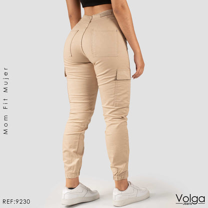 PANTALON DRILL CARGO MUJER MOM FIT TIRO ALTO 9230