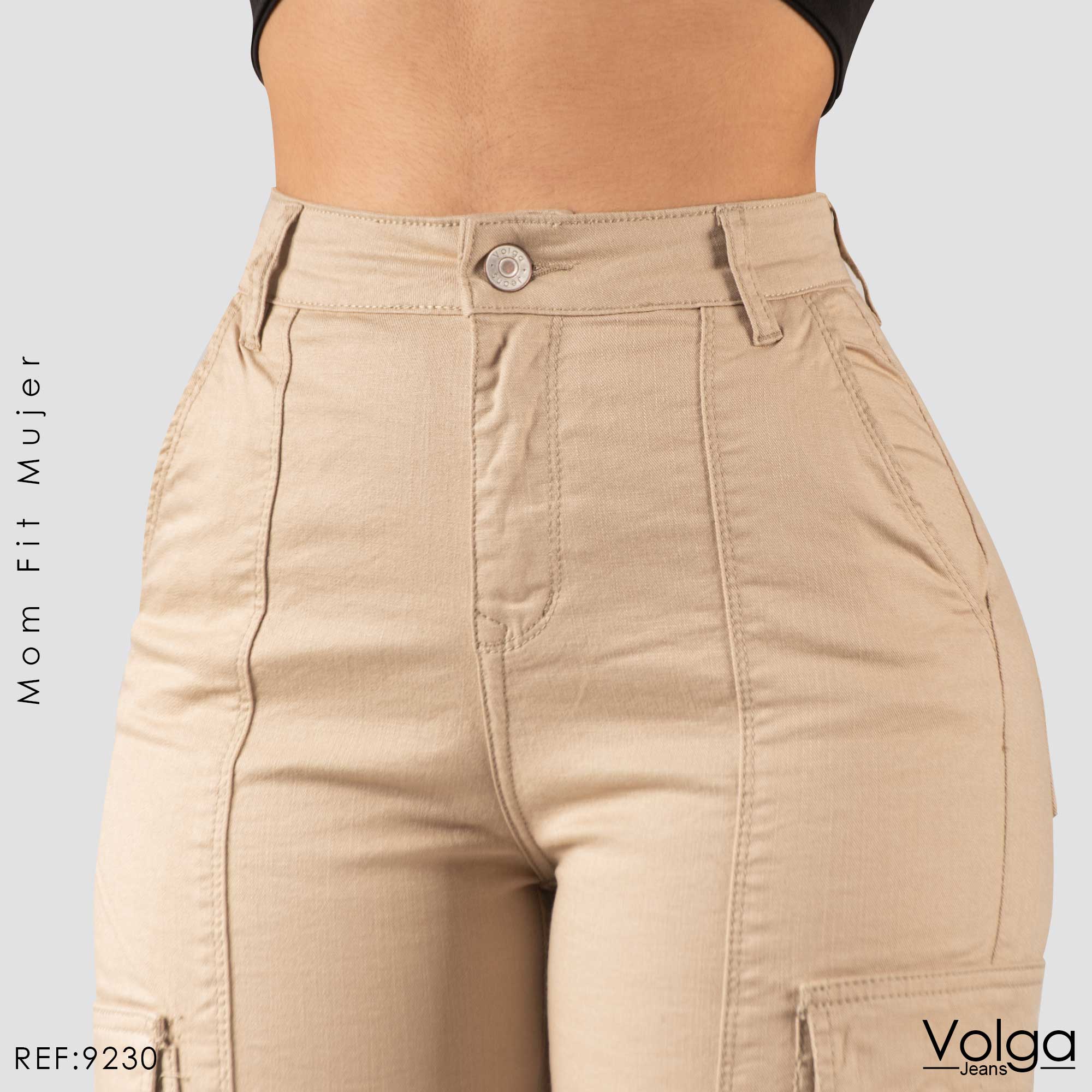 PANTALON DRILL CARGO MUJER MOM FIT TIRO ALTO 9230