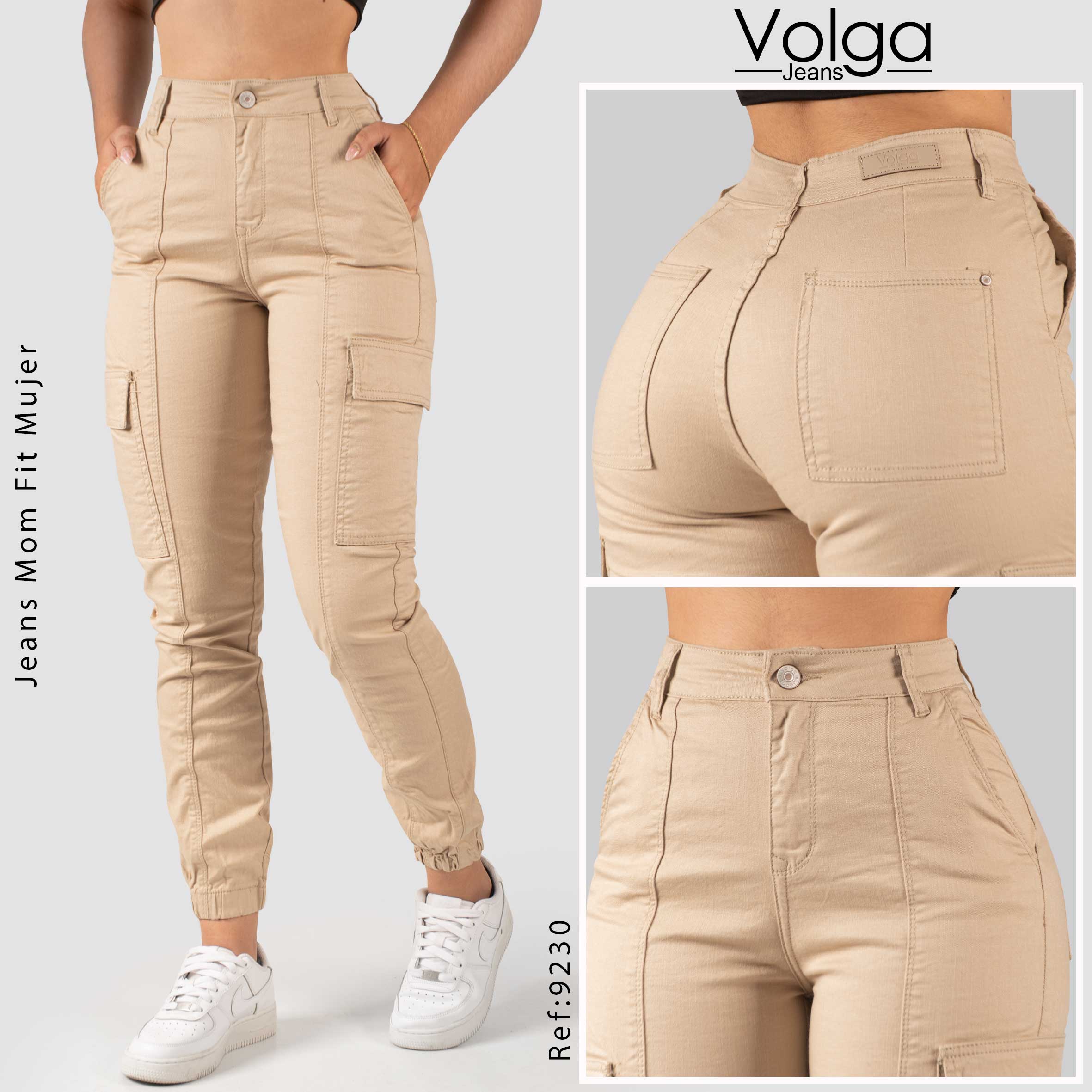 PANTALON DRILL CARGO MUJER MOM FIT TIRO ALTO 9230