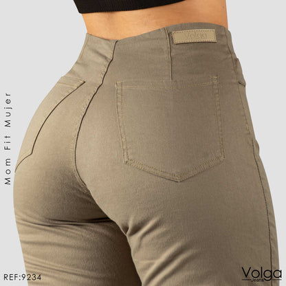 PANTALON DRILL MUJER MOM FIT TIRO ALTO 9234