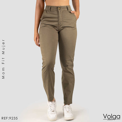 PANTALON DRILL MUJER MOM FIT TIRO ALTO 9235