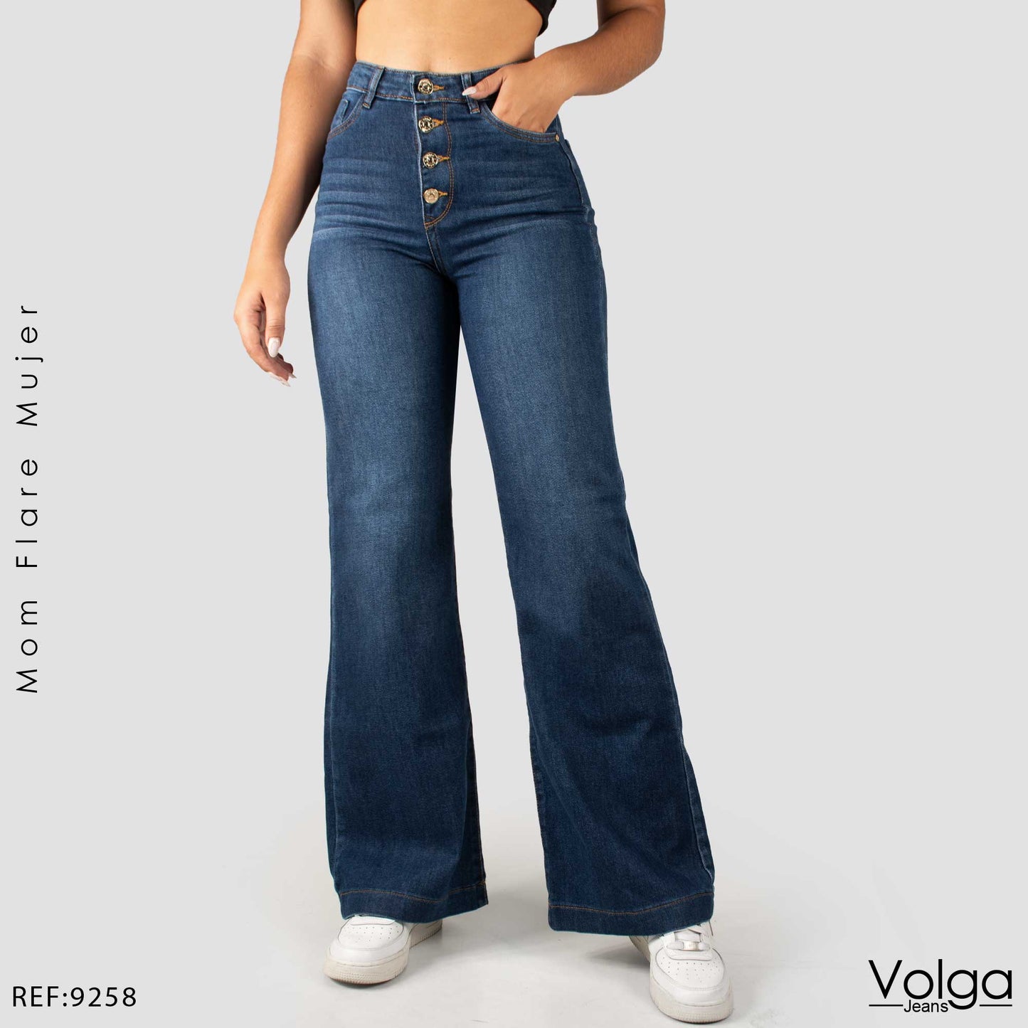 JEANS MUJER MOM FLARE TIRO ALTO 9258