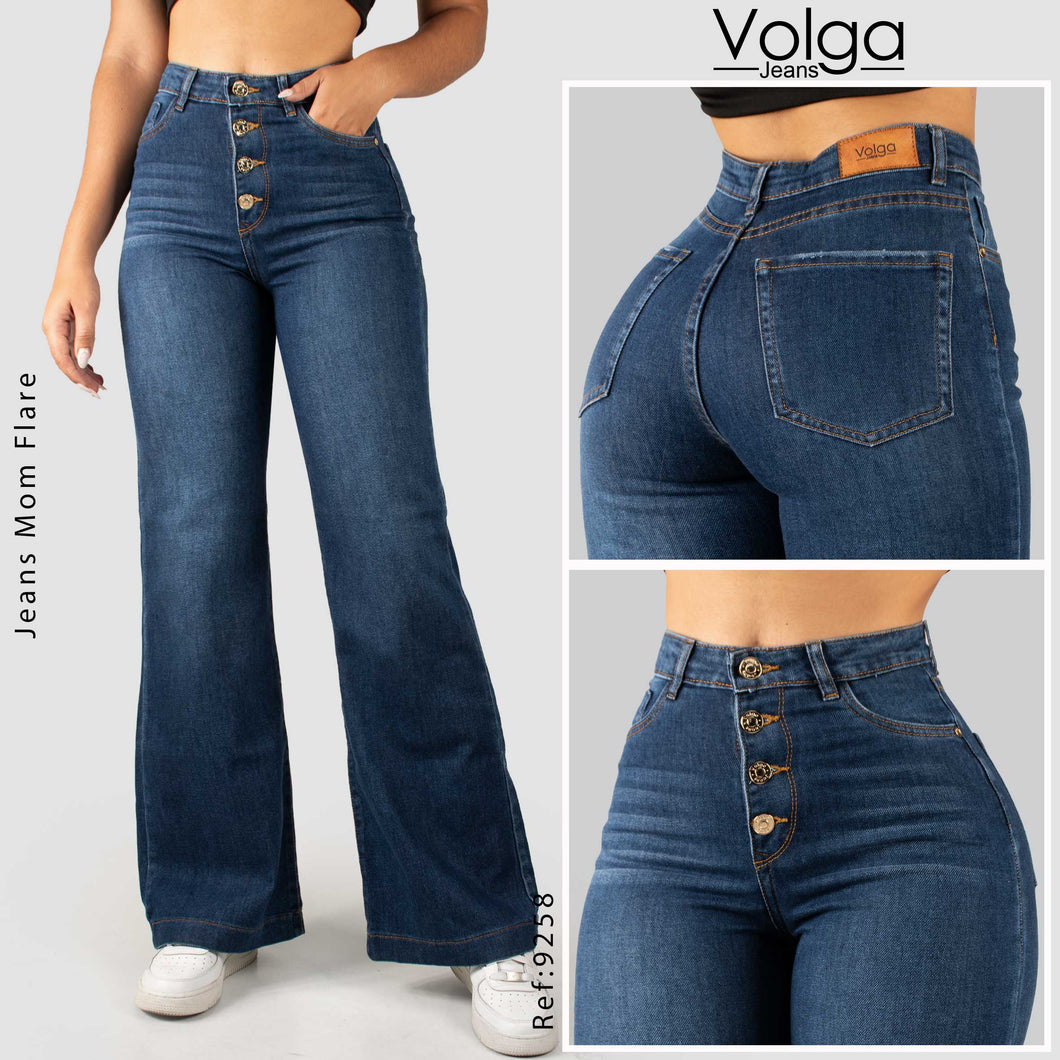 JEANS MUJER MOM FLARE TIRO ALTO 9258