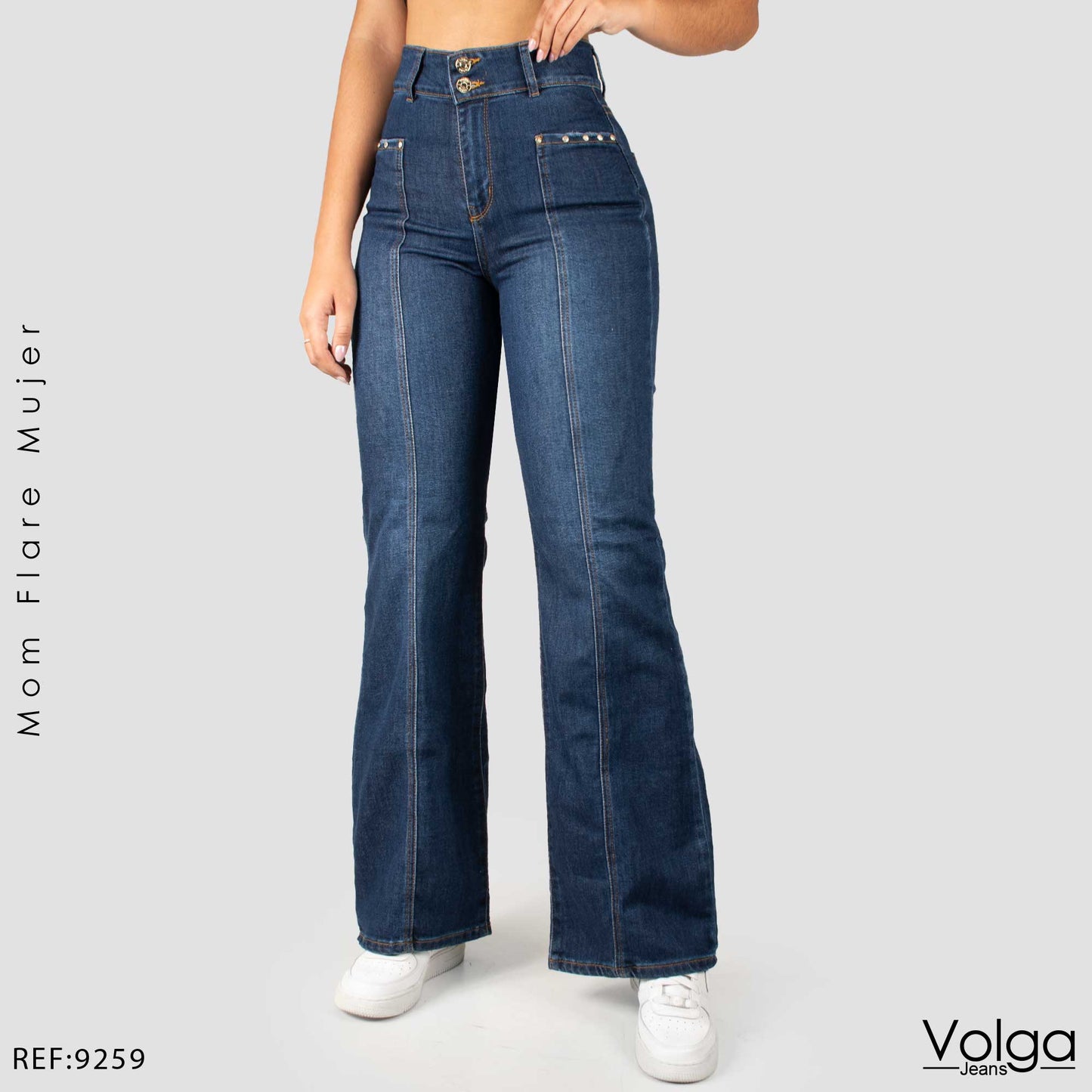 JEANS MUJER MOM FLARE TIRO ALTO 9259