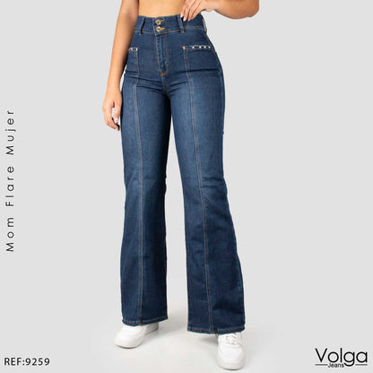 JEANS MUJER MOM FLARE TIRO ALTO 9259