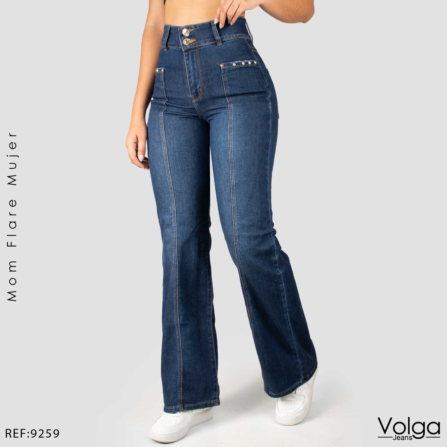 JEANS MUJER MOM FLARE TIRO ALTO 9259