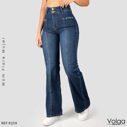 JEANS MUJER MOM FLARE TIRO ALTO 9259