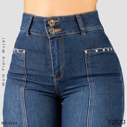 JEANS MUJER MOM FLARE TIRO ALTO 9259