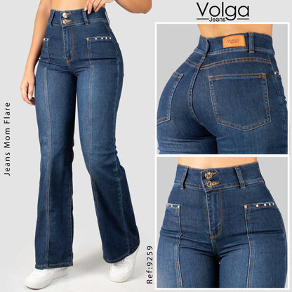 JEANS MUJER MOM FLARE TIRO ALTO 9259