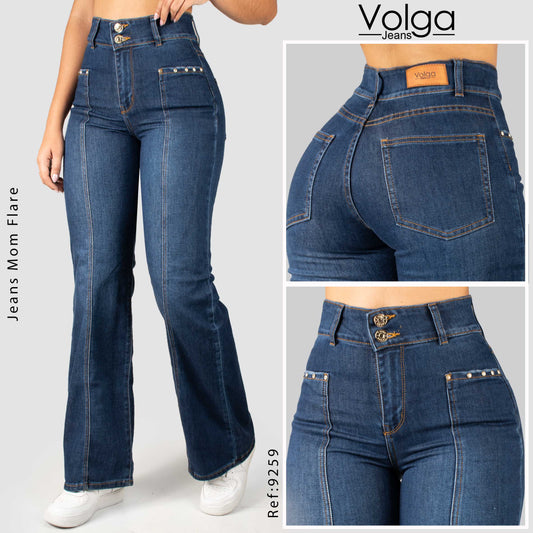 JEANS MUJER MOM FLARE TIRO ALTO 9259