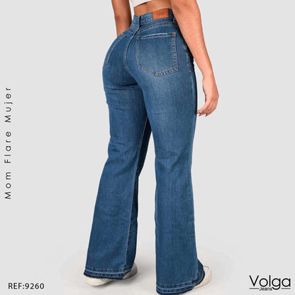 JEANS MUJER MOM FLARE TIRO ALTO 9260