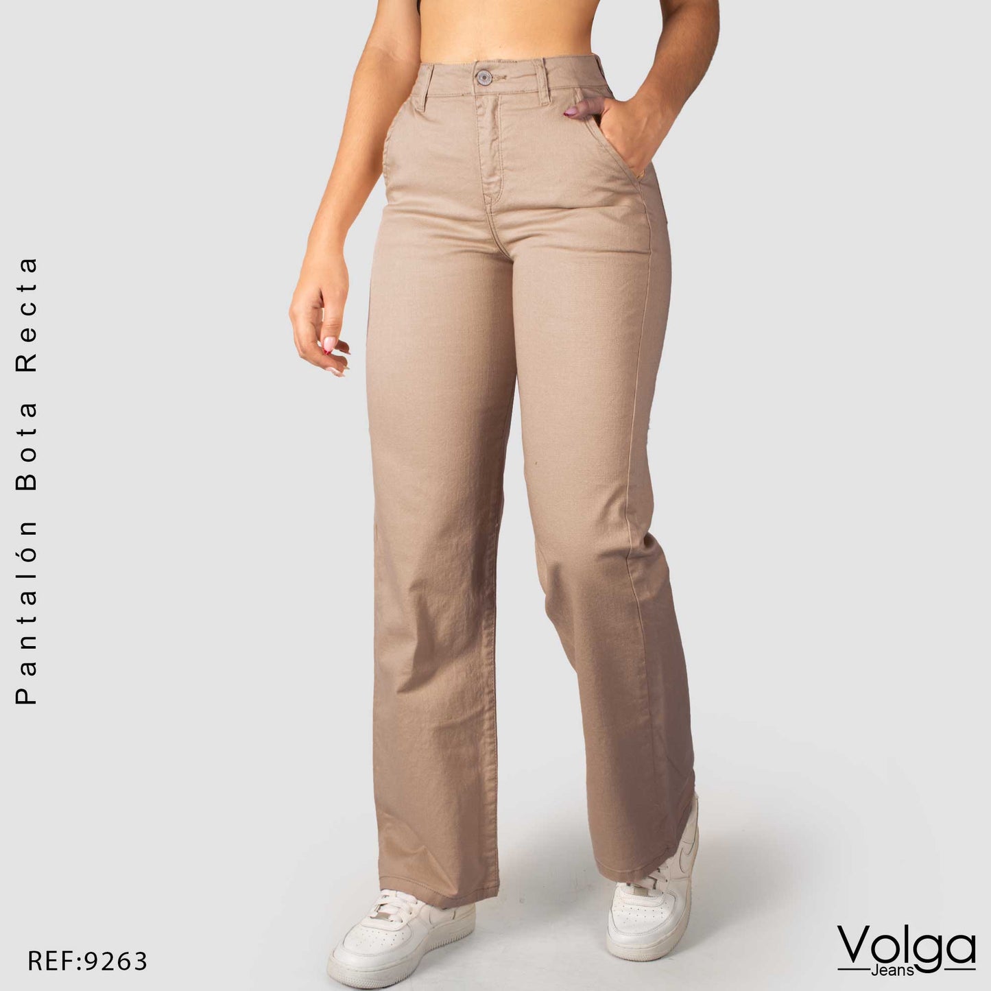 PANTALON DRILL MUJER BOTA RECTA TIRO ALTO 9263