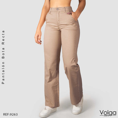 PANTALON DRILL MUJER BOTA RECTA TIRO ALTO 9263
