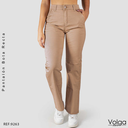 PANTALON DRILL MUJER BOTA RECTA TIRO ALTO 9263