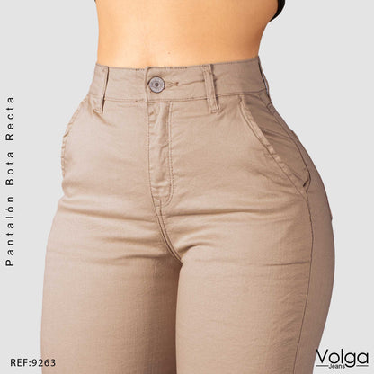 PANTALON DRILL MUJER BOTA RECTA TIRO ALTO 9263
