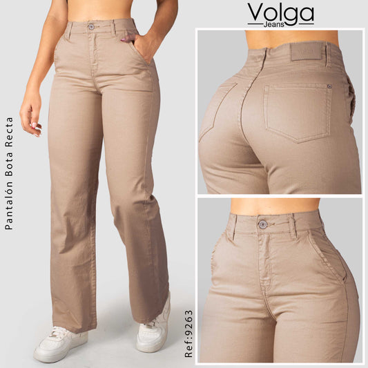 PANTALON DRILL MUJER BOTA RECTA TIRO ALTO 9263