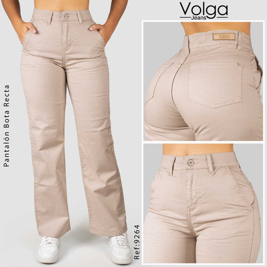 PANTALON DRILL MUJER BOTA RECTA TIRO ALTO 9264