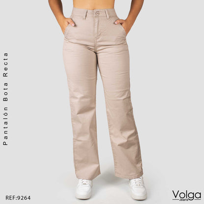 PANTALON DRILL MUJER BOTA RECTA TIRO ALTO 9264