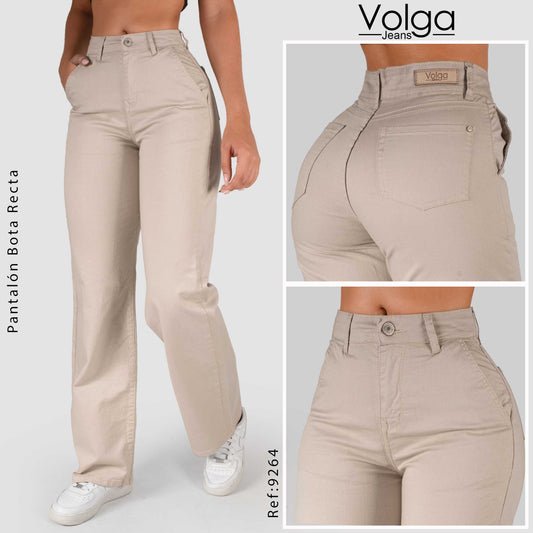 PANTALON DRILL MUJER BOTA RECTA TIRO ALTO 9264