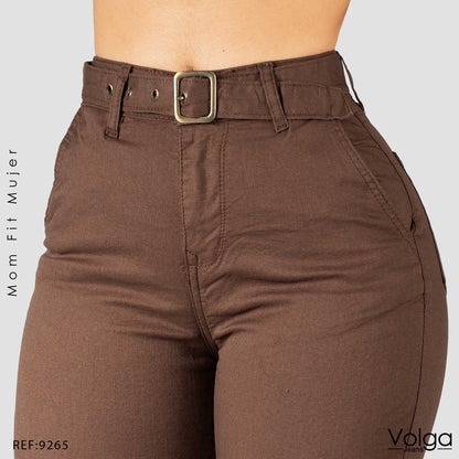 PANTALON DRILL MUJER MOM FIT TIRO ALTO 9265