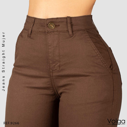 PANTALON DRILL MUJER BOTA RECTA TIRO ALTO 9266