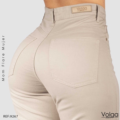 PANTALON DRILL MUJER MOM FLARE TIRO ALTO 9267