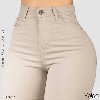 PANTALON DRILL MUJER MOM FLARE TIRO ALTO 9267