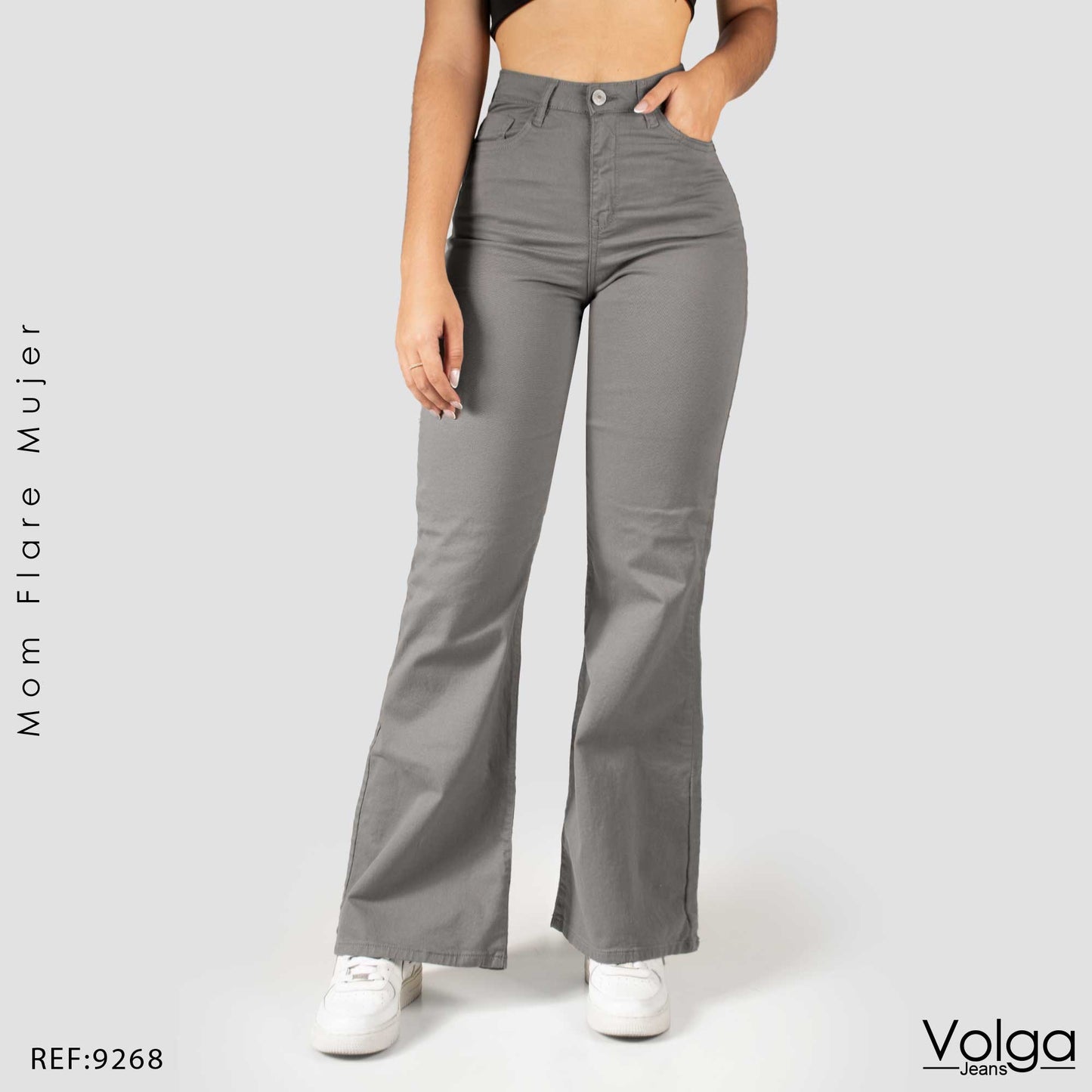 PANTALON DRILL MUJER MOM FLARE TIRO ALTO 9268