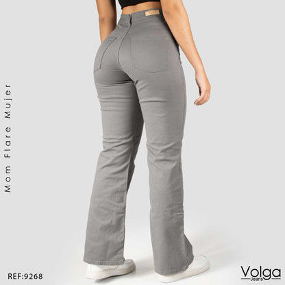 PANTALON DRILL MUJER MOM FLARE TIRO ALTO 9268