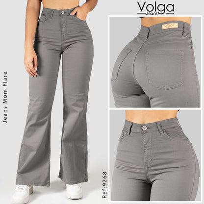 PANTALON DRILL MUJER MOM FLARE TIRO ALTO 9268