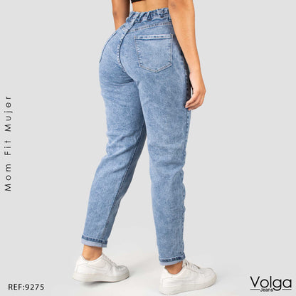JEANS MUJER MOM FIT TIRO ALTO PRETINA RESORTADA  9275