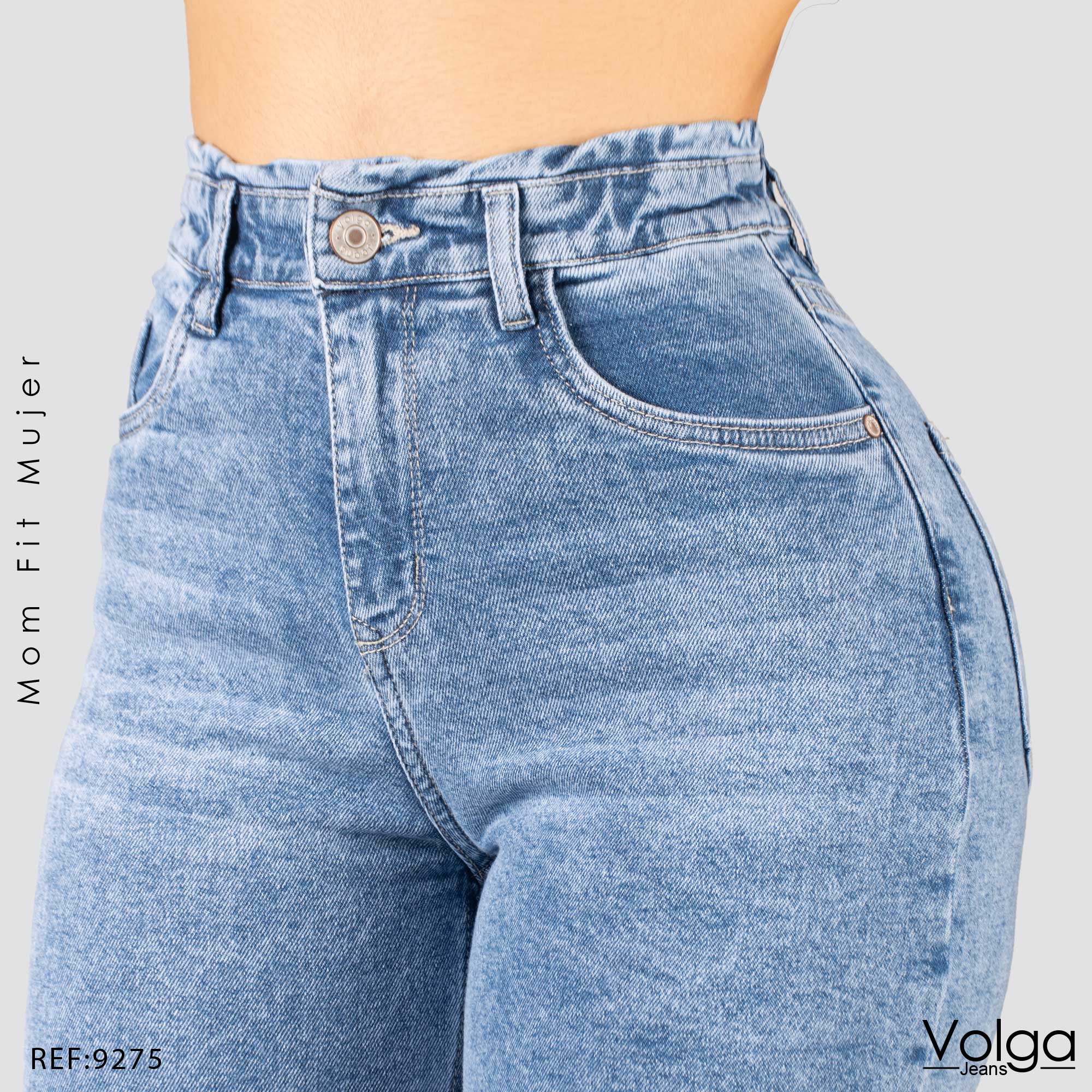 JEANS MUJER MOM FIT TIRO ALTO PRETINA RESORTADA  9275