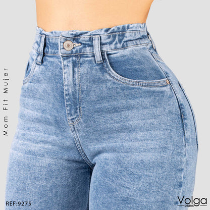 JEANS MUJER MOM FIT TIRO ALTO PRETINA RESORTADA  9275
