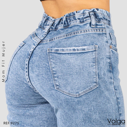 JEANS MUJER MOM FIT TIRO ALTO PRETINA RESORTADA  9275