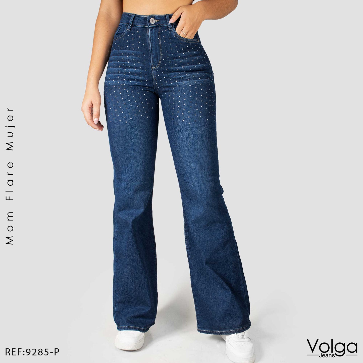 JEANS MUJER MOM FLARE TIRO ALTO 9285-P