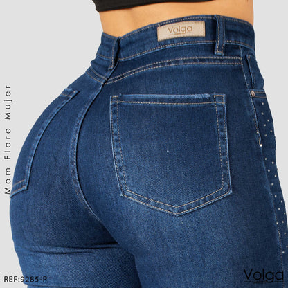 JEANS MUJER MOM FLARE TIRO ALTO 9285-P