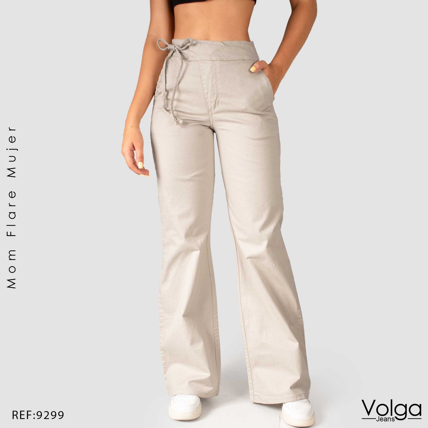 PANTALON DRILL MUJER MOM FLARE TIRO ALTO 9299