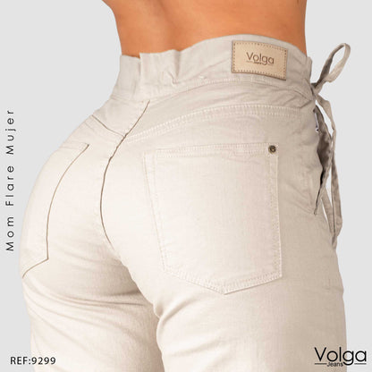 PANTALON DRILL MUJER MOM FLARE TIRO ALTO 9299