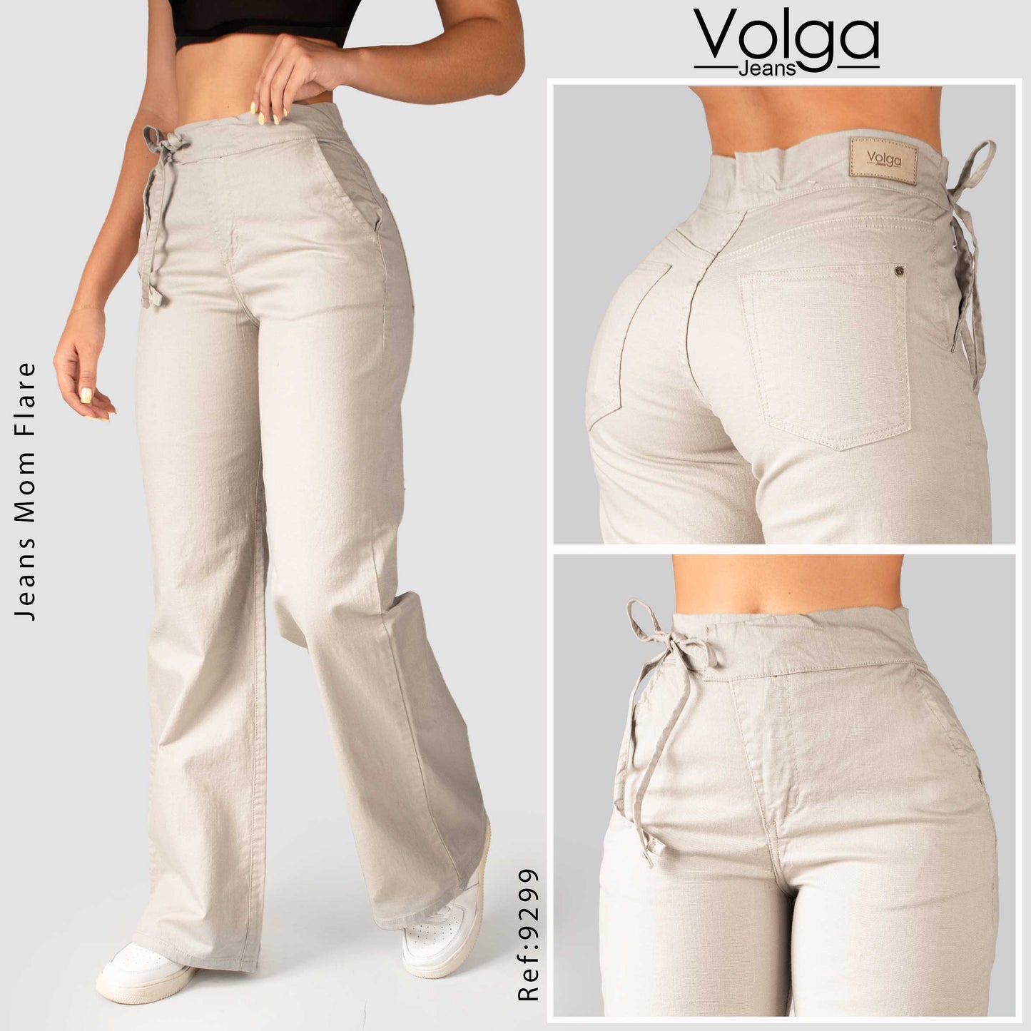 PANTALON DRILL MUJER MOM FLARE TIRO ALTO 9299