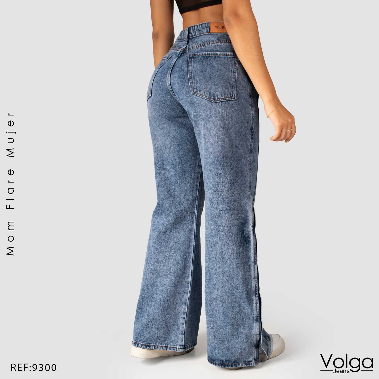 JEANS MUJER MOM FLARE RIGIDO TIRO ALTO 9300