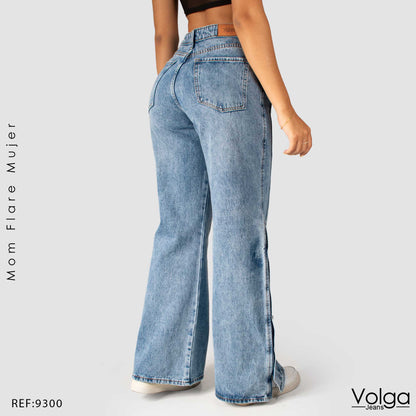 JEANS MUJER MOM FLARE RIGIDO TIRO ALTO 9300