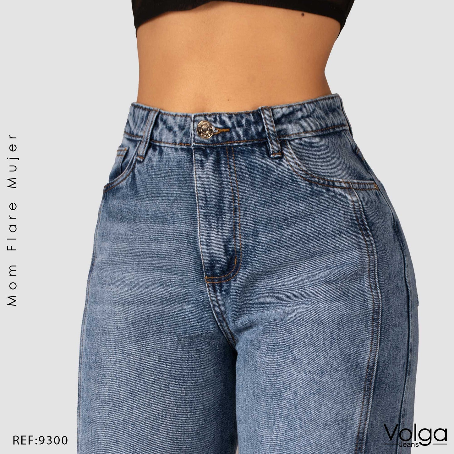 JEANS MUJER MOM FLARE RIGIDO TIRO ALTO 9300