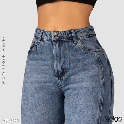 JEANS MUJER MOM FLARE RIGIDO TIRO ALTO 9300