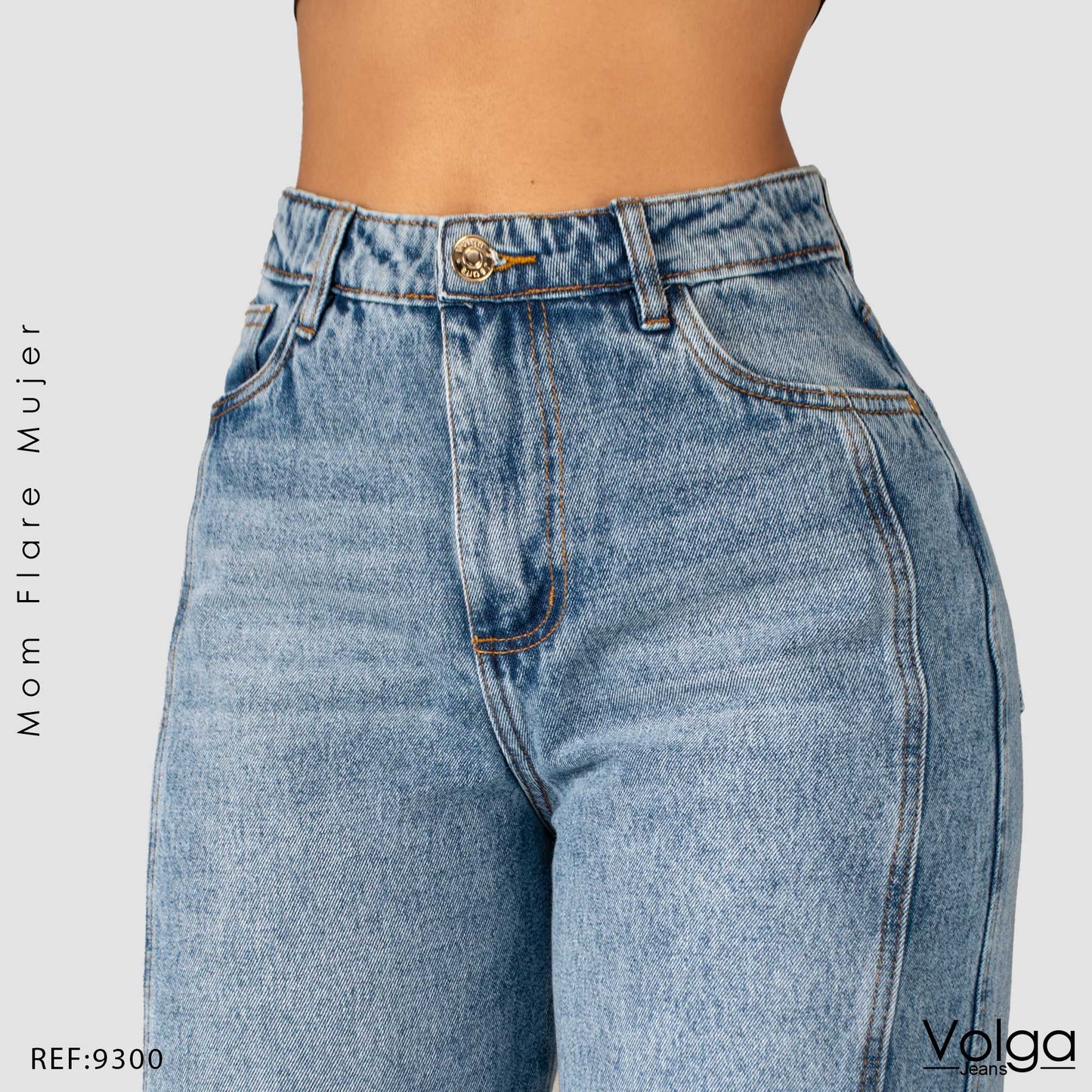 JEANS MUJER MOM FLARE RIGIDO TIRO ALTO 9300